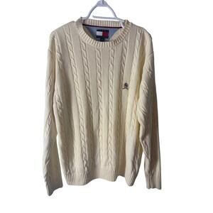 Tommy Hilfiger Vintage Cable Knit Cotton Crewneck Sweater Cream‎ Ivory Men's M